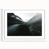 Textured art print of an abstract Cumbrian landscape in muted earth tones, framed with a white mat.