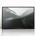 Large abstract wall art depicting a serene Cumbrian landscape in muted earth tones, framed in black acrylic.