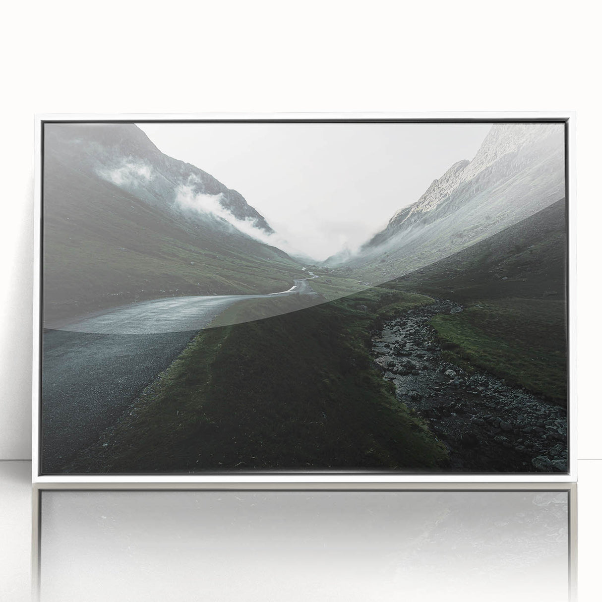 Mid-century modernist art depicting the Cumbrian landscape in muted earth tones on a framed acrylic.