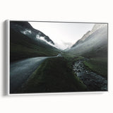 Vintage poster art of Cumbria, England on extra large framed canvas, featuring colorful landscape and black border.