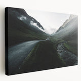 Large art depicting the Cumbria countryside in England on stretched canvas, featuring muted green and blue tones.