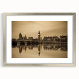 Extra large abstract art print of London scenery in textured silver frame, ideal for living room decor.