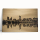 Large black and white canvas print of the London skyline, ideal for kitchen wall art.