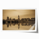 Extra large rolled print of London scenery with floral accents in muted colors, ideal for dining room wall art.