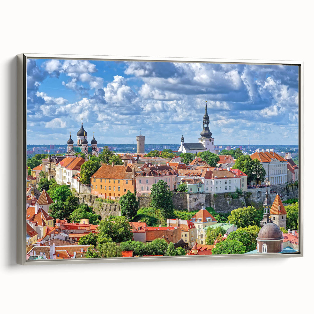 Framed canvas landscape art painting of a European scenery in Estonia, featuring muted earth tones.