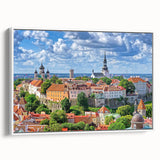 Vintage poster art of a European Estonian scenery on framed canvas, featuring a mix of vibrant colors.