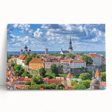 Black and white photo of a European cityscape on a large stretched canvas, ideal for kitchen wall art.