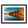 Extra large abstract art print of a colorful, textured Finnish landscape on a framed black canvas.