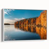 Vintage poster art of a European Finland scenery in vibrant colors on a framed canvas, ideal for living room decor.