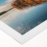 Art deco poster of a serene Finnish landscape in muted green and blue tones on rolled canvas.