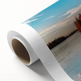 Art Deco poster featuring a serene Finnish landscape in soft pastel hues on rolled canvas, ideal for nursery wall art.