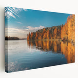 Large art print on stretched canvas depicting a scenic Finnish landscape in muted earth tones, ideal for kitchen wall decor.