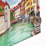 Acrylic print of the French Alps in muted earth tones, ideal for dining room art in a mid-century modernist style.