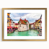 Abstract art print of the French Alps in muted earth tones on a framed canvas, ideal for dining room decor.