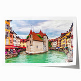 French Alps scenery wall art in muted earth tones on rolled canvas, suitable for art wall dining room.