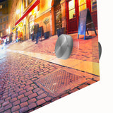 Mid-century modernist art of Lyon scenery in muted earth tones on acrylic glass, ideal for dining room art.