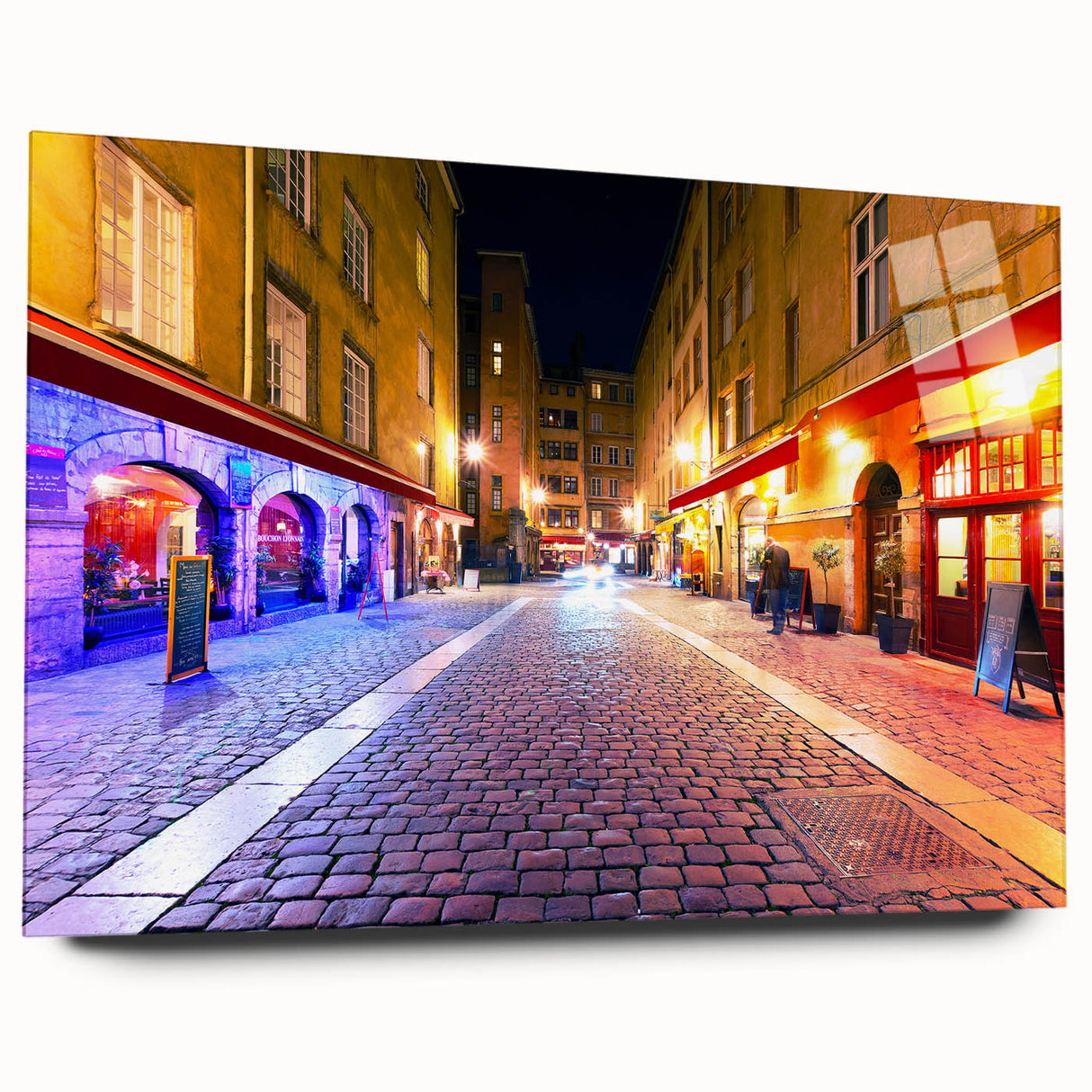 Acrylic print of a large abstract depiction of Lyon, France in muted earth tones, ideal for bedroom or dining room art.
