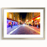 Extra large abstract art print of Lyon scenery in silver frame, featuring textured design in muted tones.