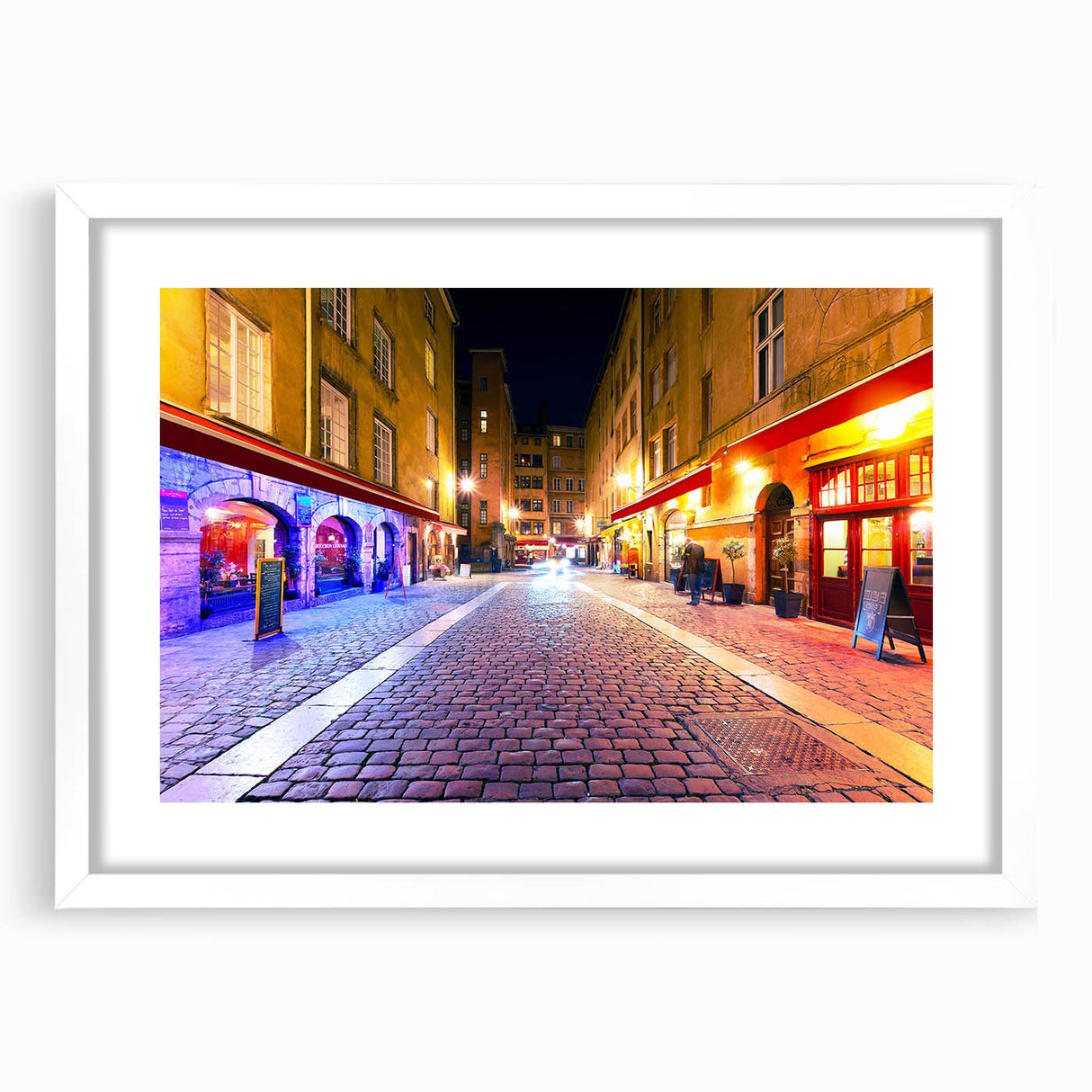 Textured abstract art print of Lyon scenery in muted earth tones on a framed canvas, suitable for bedroom decor.