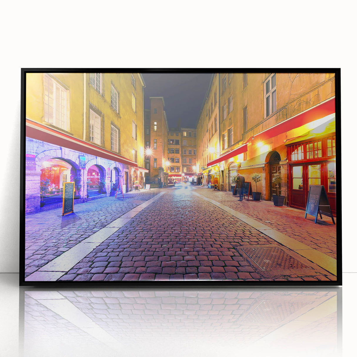 Large abstract wall art of Lyon, France in muted gray and blue tones on a framed acrylic, ideal for modern art wall decor.
