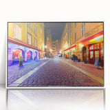 Mid-century modernist art of Lyon, France in muted colors on acrylic, ideal for nursery wall decor.