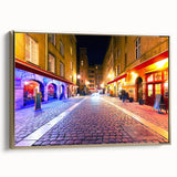 Framed canvas of a vintage Lyon landscape in black and gold tones, ideal for bedroom wall art.