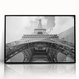 Large abstract wall art of Paris skyline in muted gray and black tones on framed acrylic, ideal for modern art wall decor.