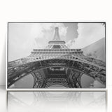 Mid-century modernist art of Paris scenery in muted colors on a framed acrylic, ideal for nursery wall decor.