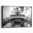 Black and white framed canvas of a vintage Paris landscape, ideal for bedroom wall art.