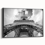 Black and white framed canvas of a vintage Paris landscape, ideal for bedroom wall art.