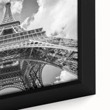 Extra large framed canvas featuring a textured Parisian street scene in black with colorful accents.