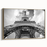 Framed canvas featuring a vintage-style Parisian landscape in black and gold tones, ideal for bedroom wall art.