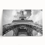 Black and white stretched canvas of Paris scenery, ideal for kitchen wall art.