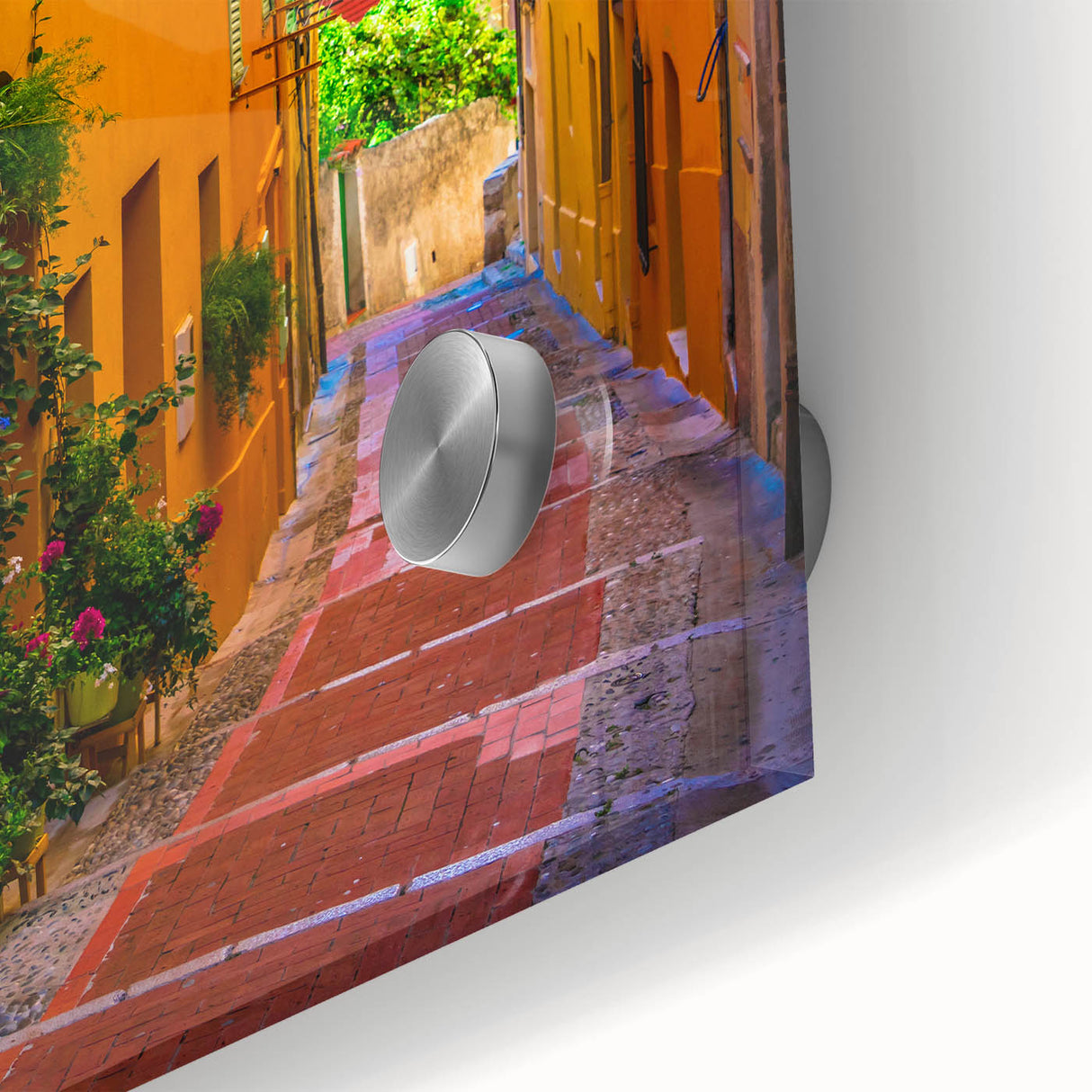 Large abstract wall art depicting a Provençal landscape in muted earth tones on acrylic glass.