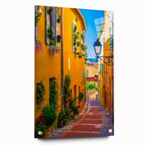 Acrylic print of a Provence landscape, featuring lavender fields under a sunset, suitable for bedroom or dining room decor.