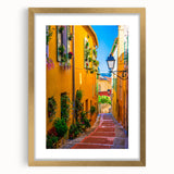 Abstract art print of Provence scenery in muted earth tones on a framed canvas, ideal for dining room decor.