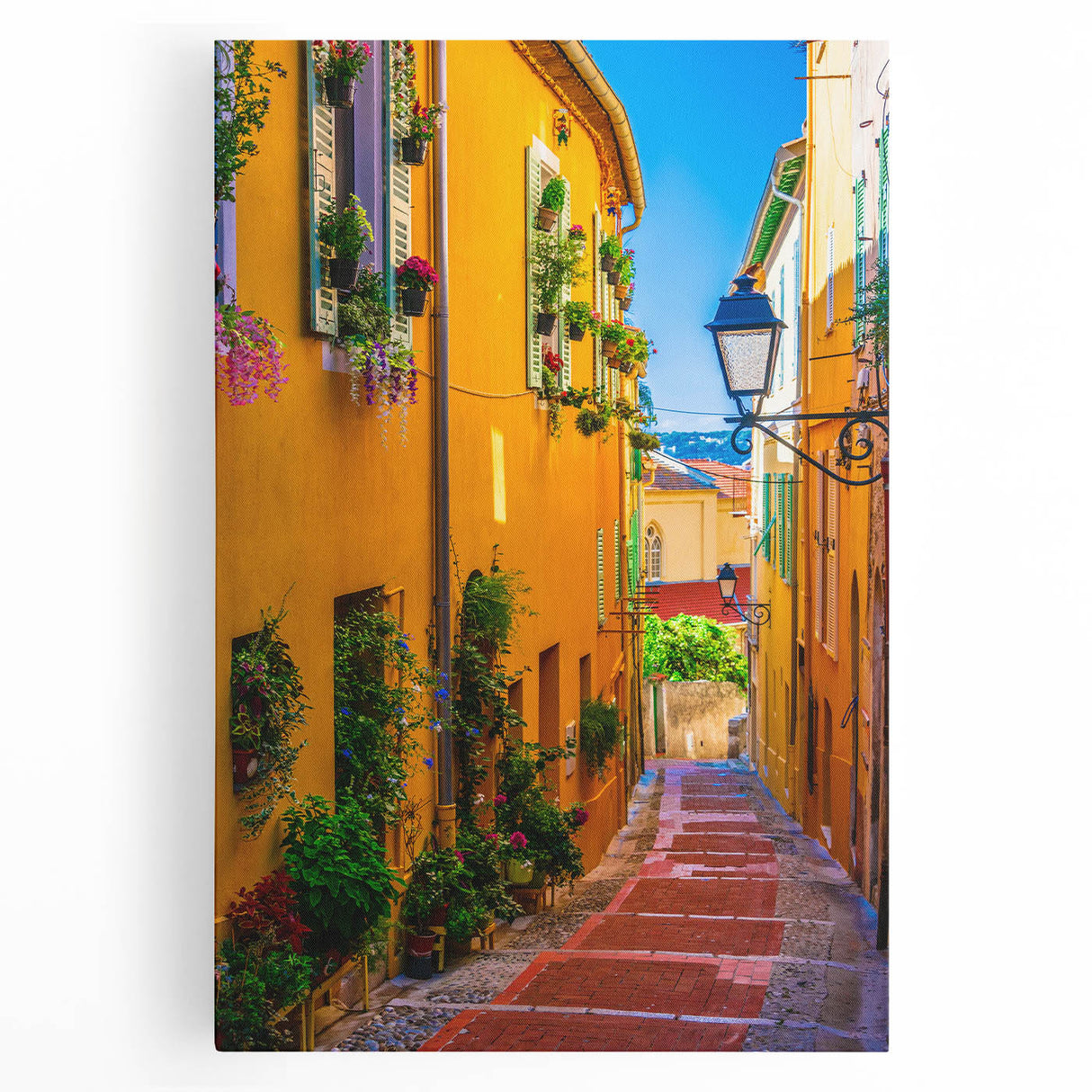 Black and white stretched canvas featuring a serene Provence landscape, ideal for kitchen wall art.