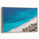 Framed canvas featuring a colorful vintage-style landscape painting of Southern France, ideal for living room decor.