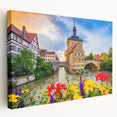 Large art depicting a scenic Bavarian landscape on stretched canvas, ideal for kitchen wall art.