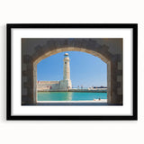 Abstract art print of a colorful European scenery on Crete, featuring vibrant hues on a textured, extra large canvas.