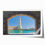 Extra large rolled print of a Crete, Greece landscape with vibrant blue and white tones, ideal for art wall dining room.