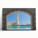 Black and white photograph of Crete scenery on large stretched canvas, ideal for kitchen wall art.
