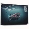 Greenland scenery on large acrylic glass, featuring icy blue and white tones, suitable for dining room or bedroom wall art.