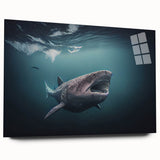 Large abstract wall art of a Greenland scenery in muted green and blue tones, printed on acrylic glass.