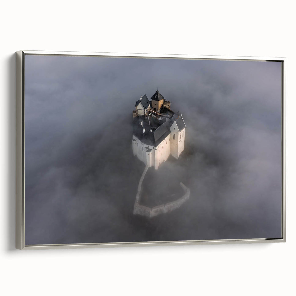 Framed canvas featuring a vintage-style landscape painting of a Hungarian scenery in colorful art tones.