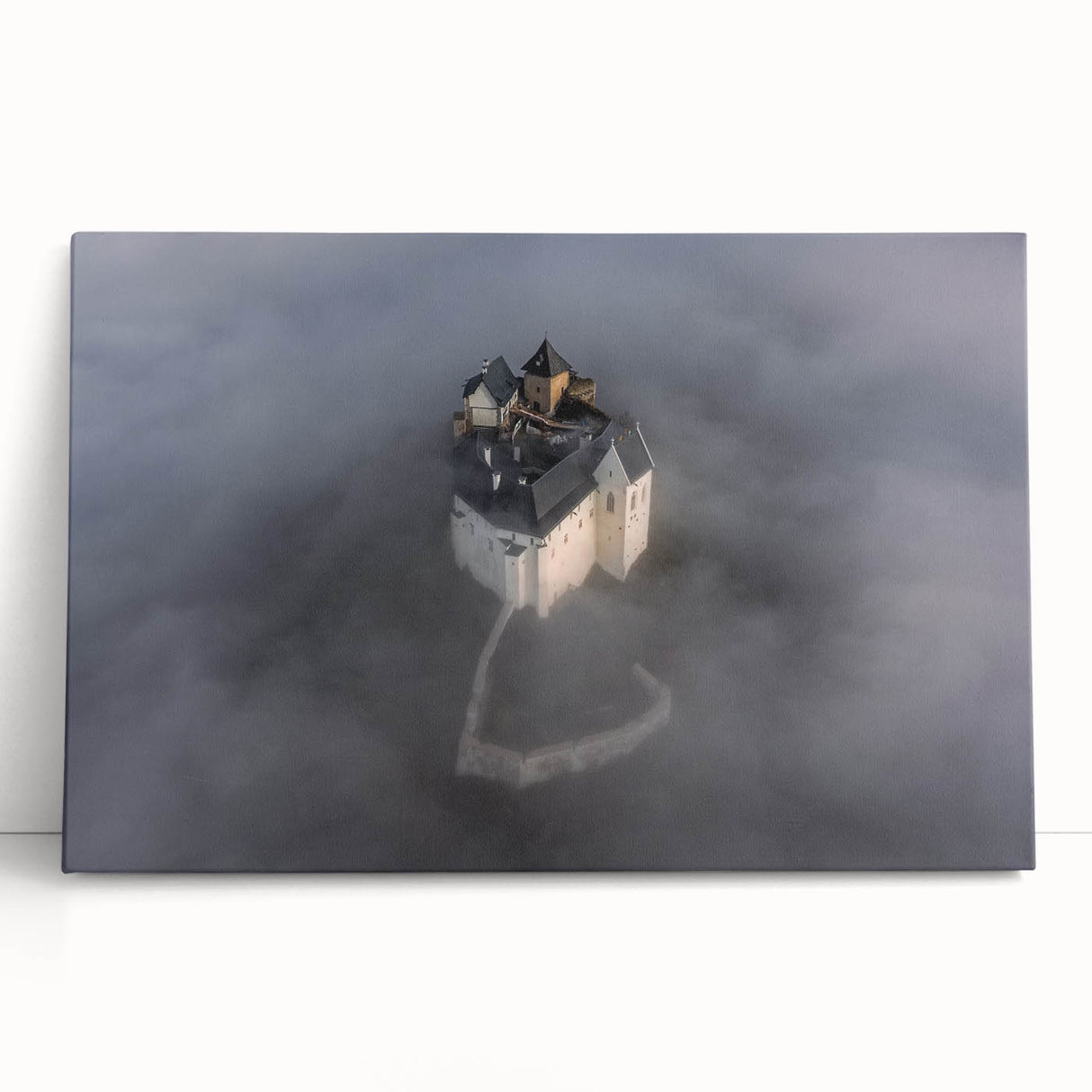 Large black and white stretched canvas of a Hungarian cityscape, ideal for kitchen wall art.