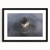 Colorful abstract art print of a European scenery in muted tones on a large framed canvas, ideal for living room decor.