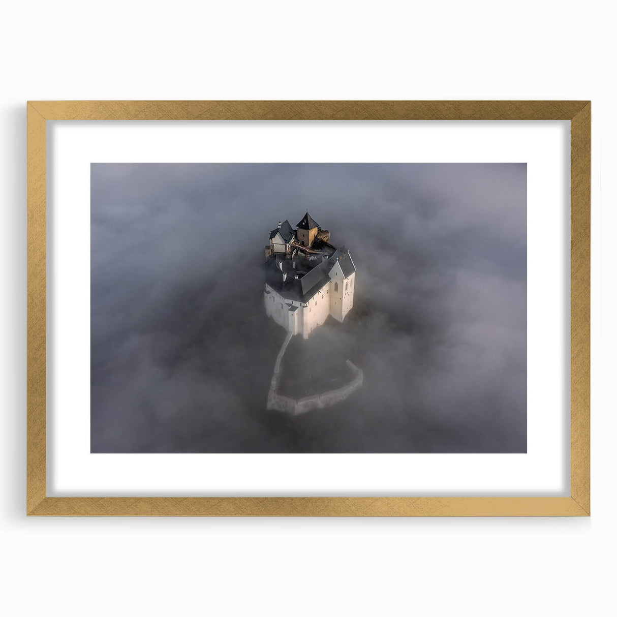 Extra large abstract art print of a European landscape in textured gold frame, ideal for living room decor.