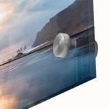 Large abstract wall art depicting a European scenery, in muted blues and grays on acrylic glass.