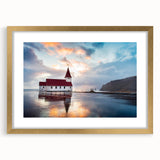 Abstract art print of a European scenery in Iceland, with muted earth tones on a framed gold mat.